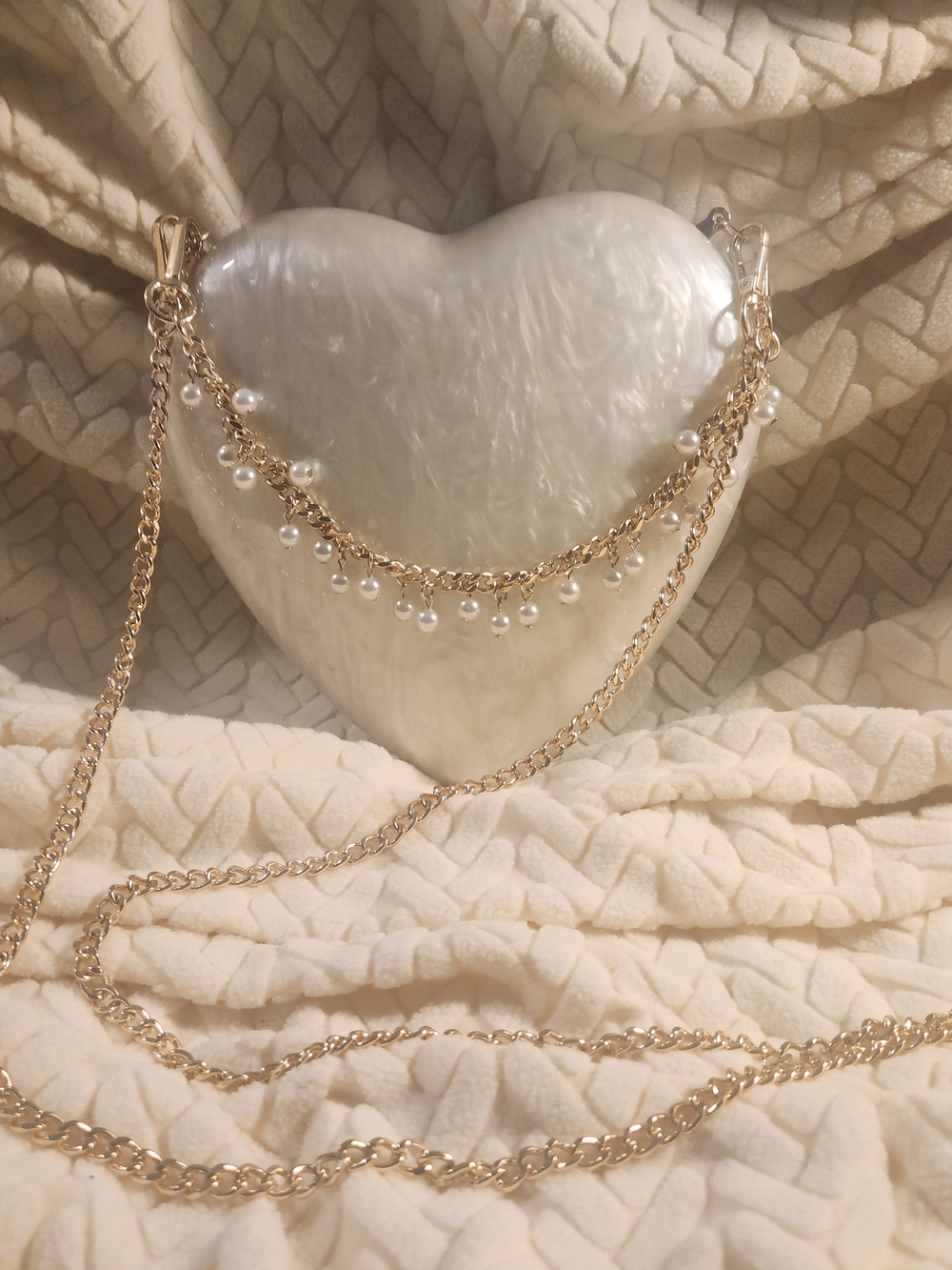 Very Unique "A New Day" Gold-Tone Layered Strap with White Pearl Purse